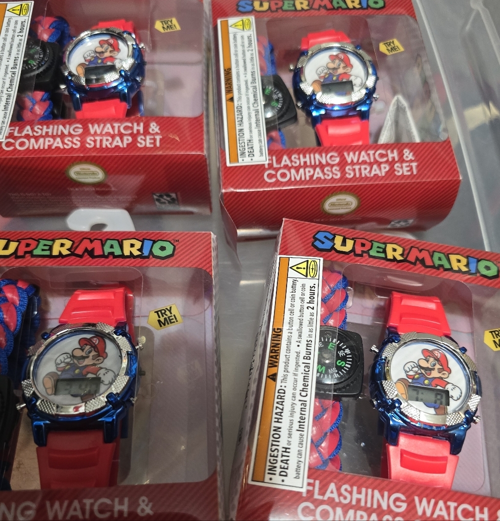 Super Mario Red & Blue Flashing Watch & Compass Strap Set